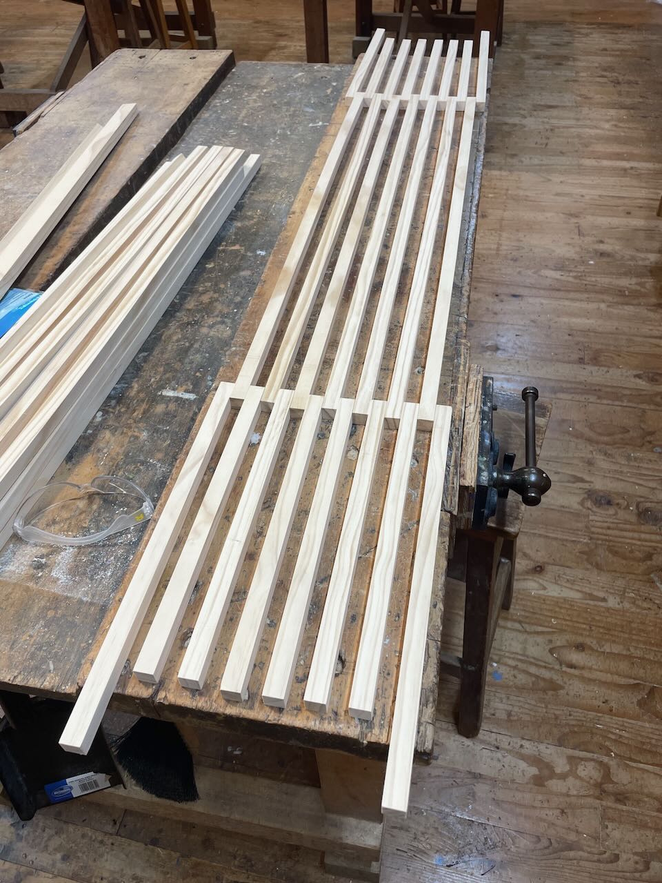 Showing how the vertical and horizontal slats will fit together.